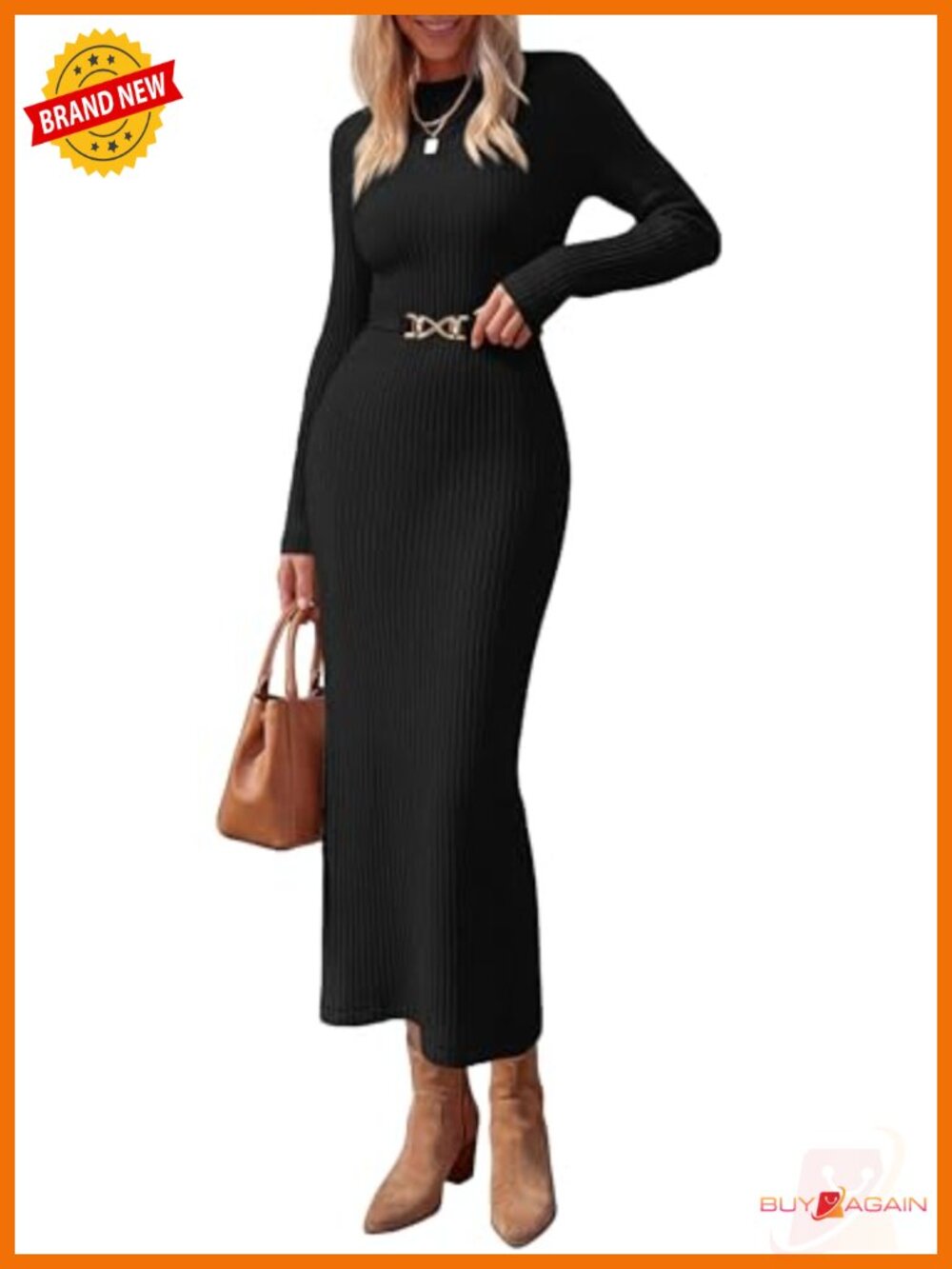 Long Sleeve Bodycon Maxi Sweater Dress Ribbed Knit Belted